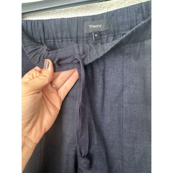 Theory Basic Pull On in Navy Melange Eco Sharkskin Linen Blend Ankle Pants M - Picture 5 of 13